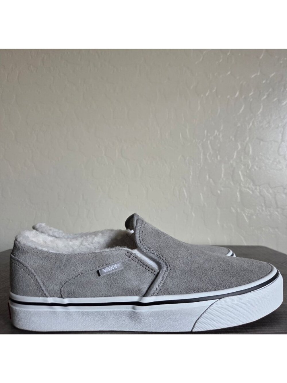 Vans Asher Suede Sherpa Lined Slip-On Sneakers Casual Shoes Grey Size Women's 8